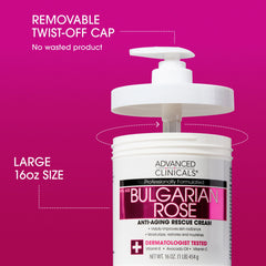 Advanced Clinicals Bulgarian Rose Lotion swirl demonstrates rich hydration without heaviness.