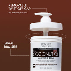 Advanced Clinicals Coconut Oil Body Cream texture shown during application for smoothing dry skin.
