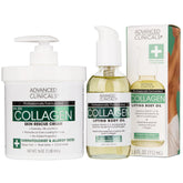 Advanced Clinicals collagen body oil being poured for lightweight hydration and smoother skin.