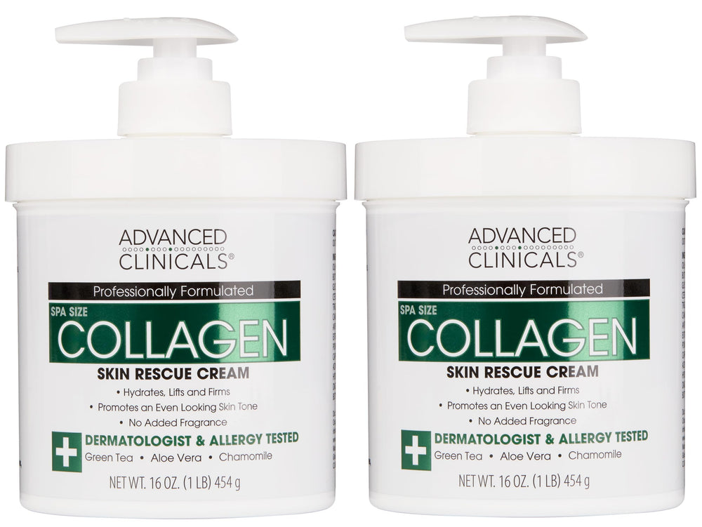 Advanced Clinicals collagen cream body lotion bottle front shows deep hydration for plump, refreshed skin