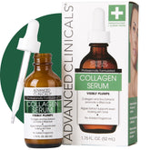 Advanced Clinicals collagen serum bottle showcasing hydrated, firmer-looking skin ready for daily routines.