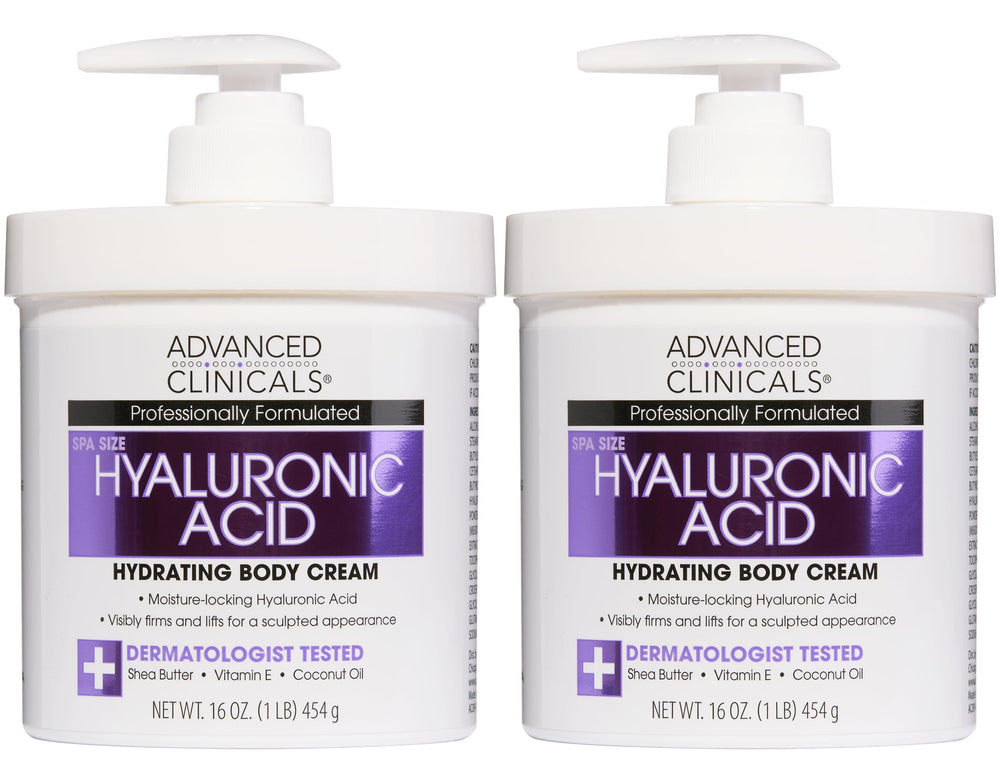 Advanced Clinicals Hyaluronic Acid Body Cream bottle showing hydrating formula.