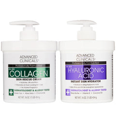 Advanced Clinicals hyaluronic acid moisturizer 2pc bundle top view highlights hydrating, non-greasy texture.