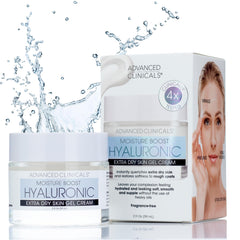 Advanced Clinicals hyaluronic acid moisturizer gel bottle delivers lightweight hydration for daily use.