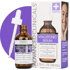 Advanced Clinicals hyaluronic acid serum bottle-dispense highlights controlled application.
