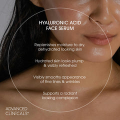 Advanced Clinicals hyaluronic acid serum green-tea-botanicals underscores antioxidant support for skin.