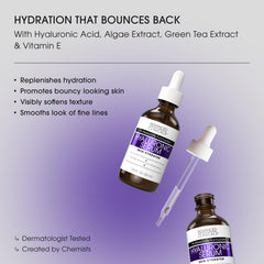 Advanced Clinicals hyaluronic acid serum texture swatch shows a light gel glide.