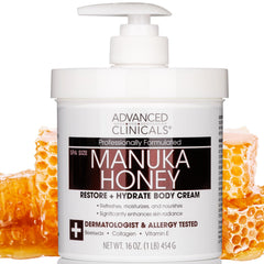 Advanced Clinicals Manuka Honey Body Cream jar closeup for rich hydration