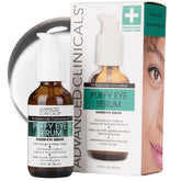 Advanced Clinicals Puffy Eye Serum bottle closeup for depuffing under-eye look.