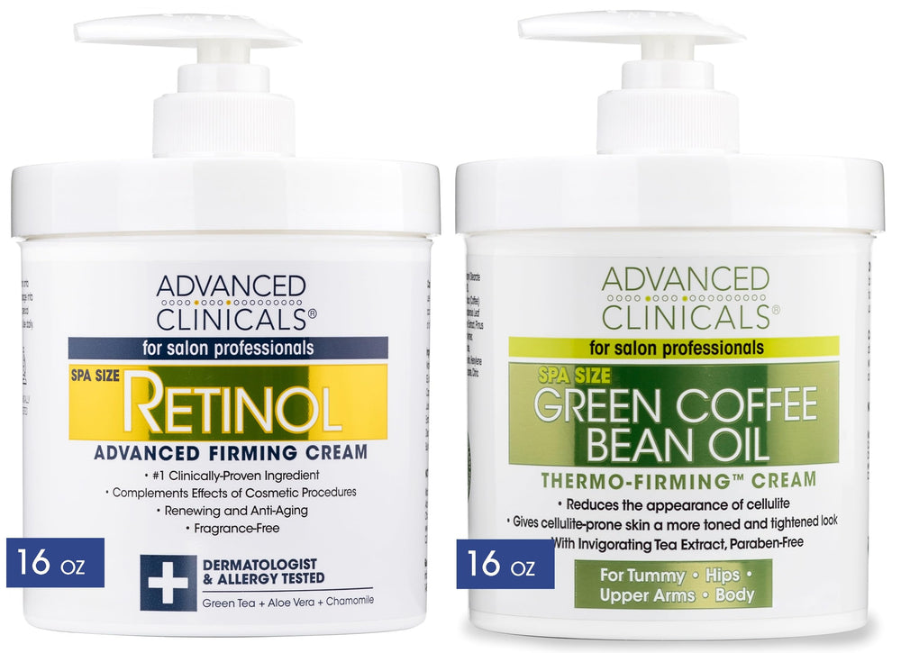 Advanced Clinicals retinol body cream pump closeup shows smoothing texture and hydration