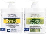 Advanced Clinicals retinol body cream pump closeup shows smoothing texture and hydration