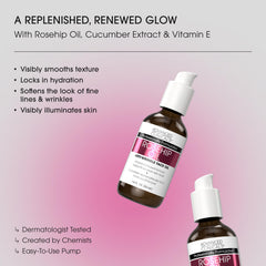 Advanced Clinicals Rosehip Oil on face and neck provides targeted hydration for smoother skin.