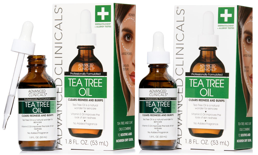 Advanced Clinicals Tea Tree Oil Serum bottle shows sleek packaging for easy daily use.