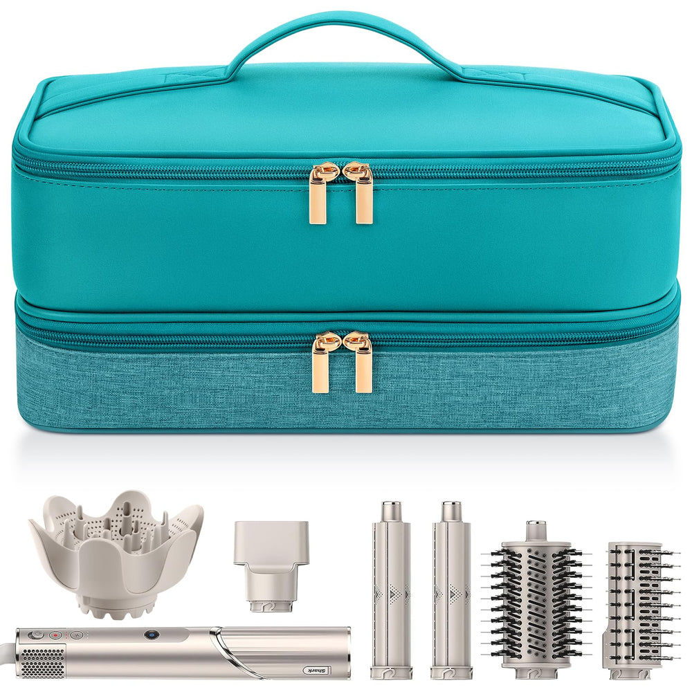 Adworte travel hair dryer case teal front view highlights portable design for on-the-go styling