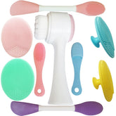 AECW 9-in-1 face scrubber packaging shows the full silicone cleansing kit for easy skincare.
