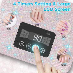 Aedavey Sparkly White nail lamp on charger dock showing cordless operation.