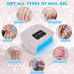 Aedavey Sparkly White nail lamp turned on for quick cure sessions.