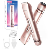 Aedicce bikini trimmer dual-head rose gold front view for efficient grooming.