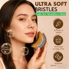 Aeki Lymphatic Contour Face Brush bristle closeup highlights ultra-soft, skin-safe fibers for daily use