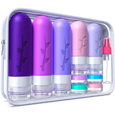 Aeomni 19-pack travel bottles organized in a storage bag for easy packing.