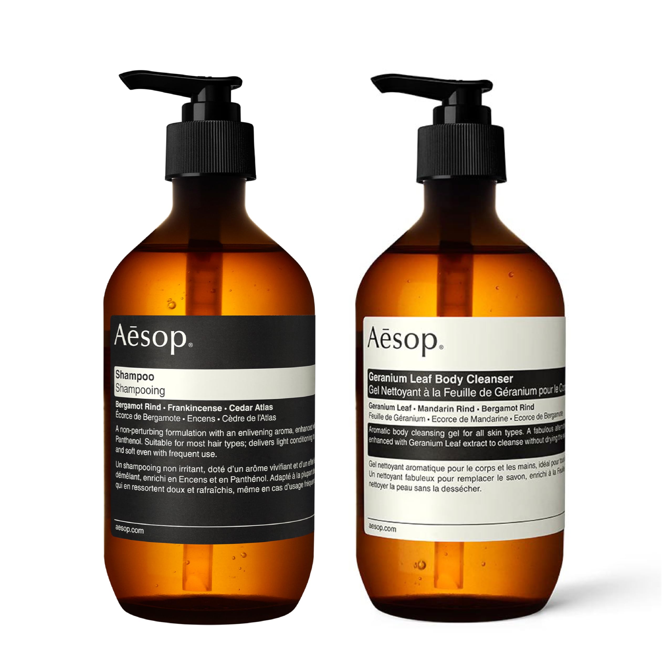 Aesop Geranium Leaf Body Cleanser pour for refreshing cleanse and citrus scent.