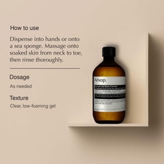Aesop Geranium Leaf Body Cleanser refill pour action captures easy dispensing