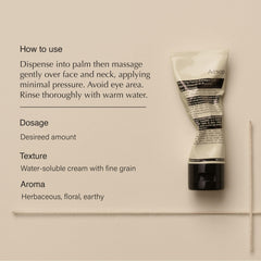 Aesop Purifying Facial Exfoliant Paste texture close-up shows creamy formula for polished cleansing.