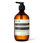 Aesop Resurrection Aromatique Hand Wash bottle with pump offers a citrus-woody cleanse for refreshed hands.