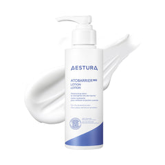 AESTURA ATOBARRIER365 bottle application shows fast-absorbing hydration for dry skin.