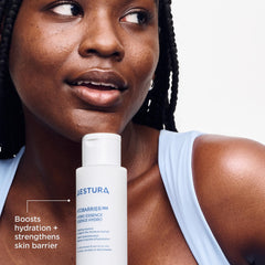 AESTURA ATOBARRIER365 Hydro Essence application on cheek shows smooth, lightweight hydration