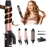 AFANSO rotating curling iron set with 1-inch barrel delivers smooth curls and beachy waves.
