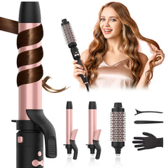 AFANSO rotating curling iron set with 1-inch barrel delivers smooth curls and beachy waves.