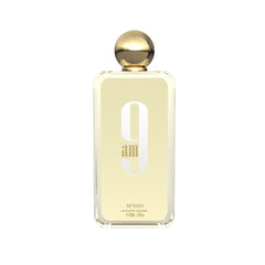Afnan 9 AM bottle front view, vibrant citrus for daytime confidence.