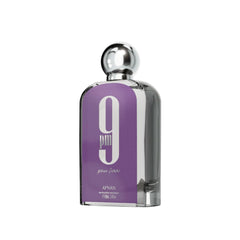 Afnan 9 PM Pour Femme top-view emphasizes sleek silhouette for upscale dressing.