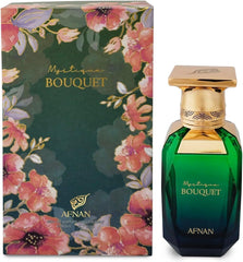 Afnan Mystique Bouquet perfume bottle with elegant glass and gold accents for a chic display
