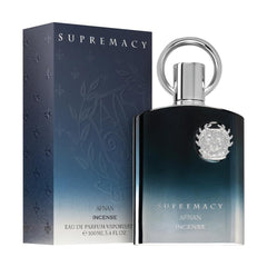 Afnan Supremacy Incense leather-sandalwood base image conveys a luxurious, lasting finish.