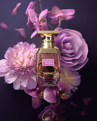 Afnan Violet Bouquet bottle-side reveals slender silhouette ideal for on-the-go charm.