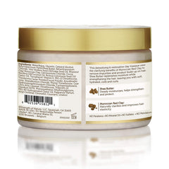 African Pride Moroccan Clay ingredients highlighting elasticity and cleansing benefits