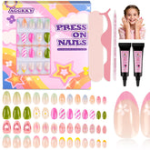 AGGKKY 104-piece kids press-on nails pack with four styles for at home nail art