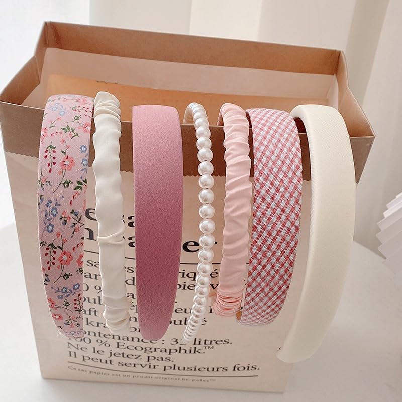 Agirlvct headbands seven-pack pink floral pearl design for daily wear