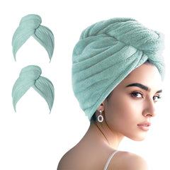 AGKXHDEC light-green 2-pack hair turbans wrapped after shower for quick drying.