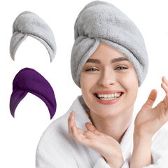 AGLIFEFY two-pack microfiber hair towel lightgrey purple closeup for rapid absorption