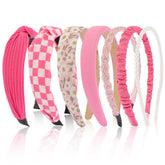 AHONEY 7-pack hot pink headbands with checkered style for versatile outfits.
