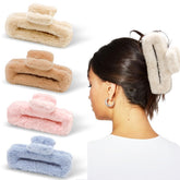 AHONEY fuzzy hair clip beige close-up showing plush texture for comfortable all-day wear