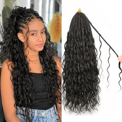 AIBEO Goddess Box Braids 24-inch close-up shows natural-looking soft curls for daily wear