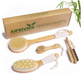AIFEIVICO dry brushing setup with bamboo brush enables exfoliation and a refreshing morning ritual.