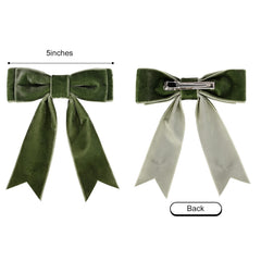 Aileam green velvet bow 5in side-clip view showing secure alligator clip.