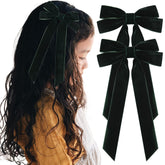 Aileam green velvet bow clip closeup showing soft texture and sturdy alligator clasp for daily charm