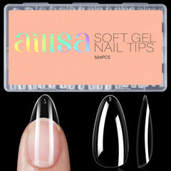 AILLSA Almond Nail Tips clear storage box for easy size selection and organizing.