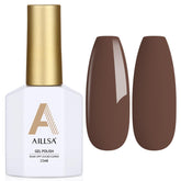 AILLSA Brown Gel Nail Polish bottle closeup showing rich chocolate brown shade for chic nails